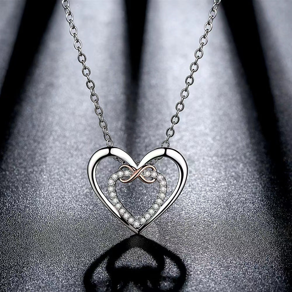 Heart-shaped Two-color Infinite 8-shaped Rhinestone Spring Necklace