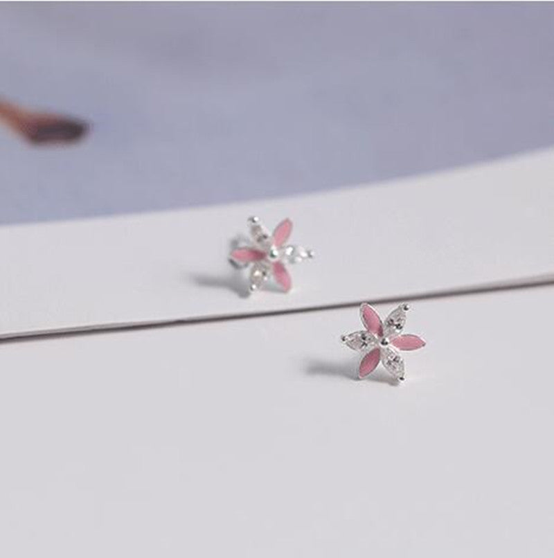 S925 Silver Accessories Two-color Flower Stud Earrings