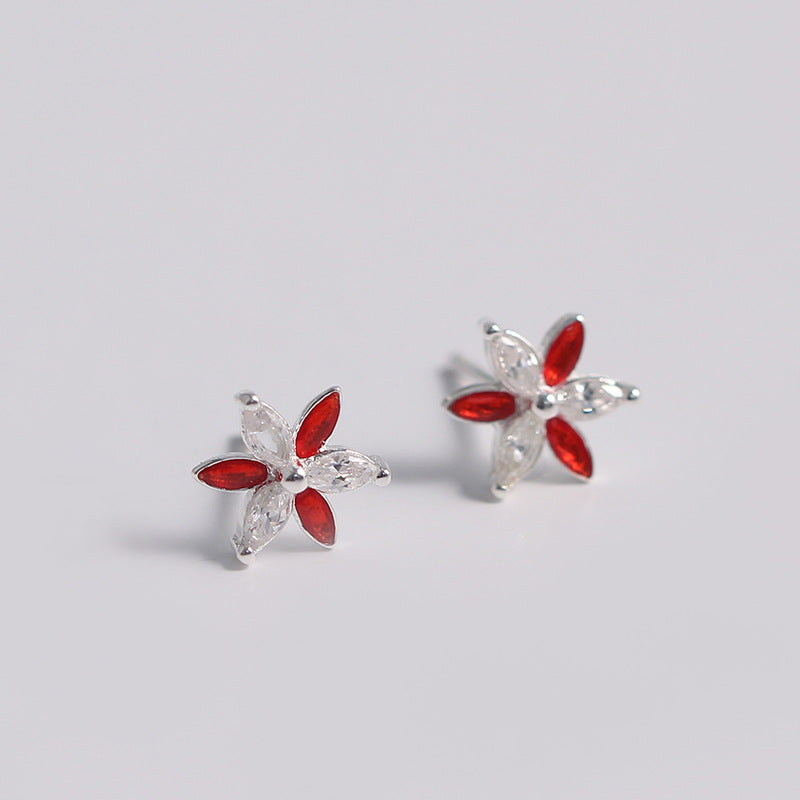 S925 Silver Accessories Two-color Flower Stud Earrings