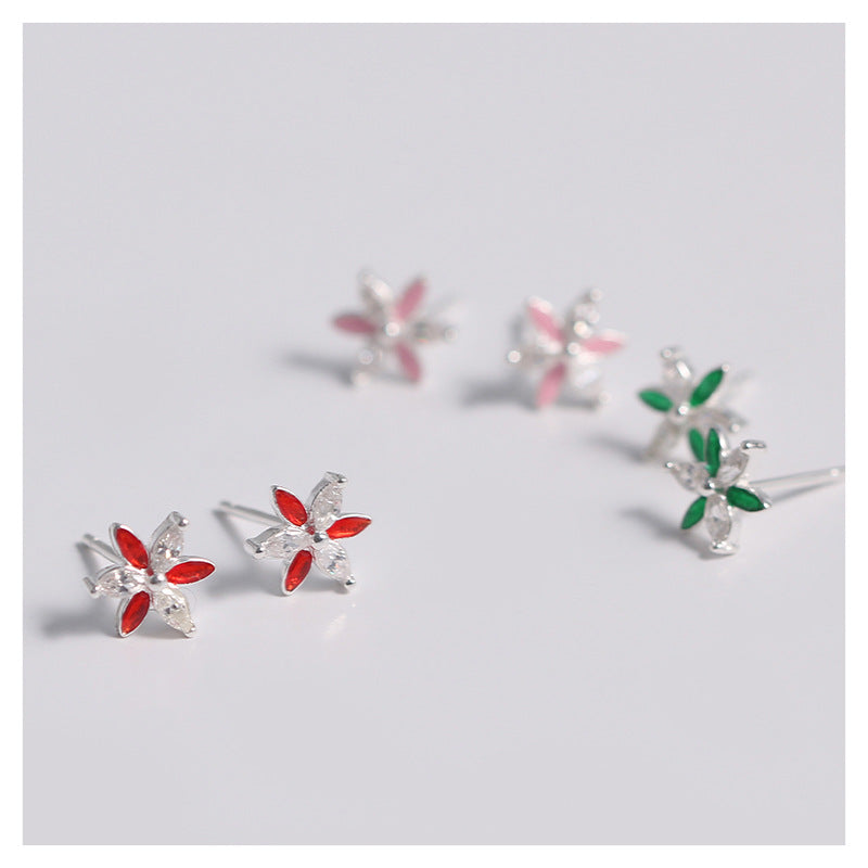 S925 Silver Accessories Two-color Flower Stud Earrings