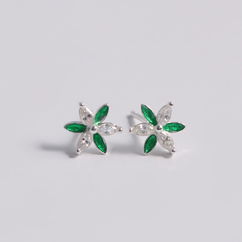 S925 Silver Accessories Two-color Flower Stud Earrings
