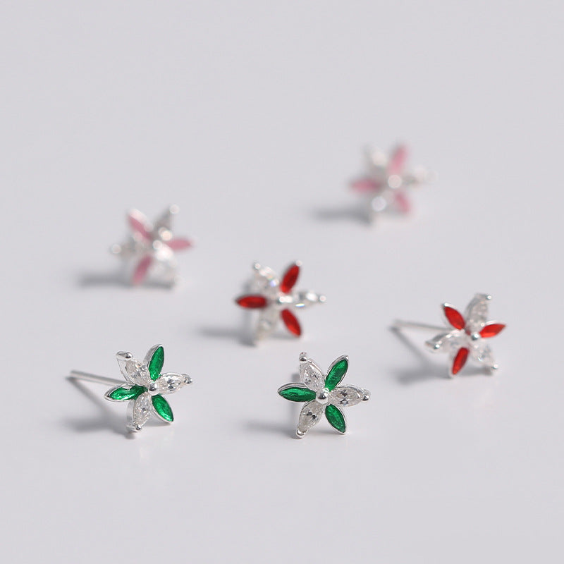 S925 Silver Accessories Two-color Flower Stud Earrings