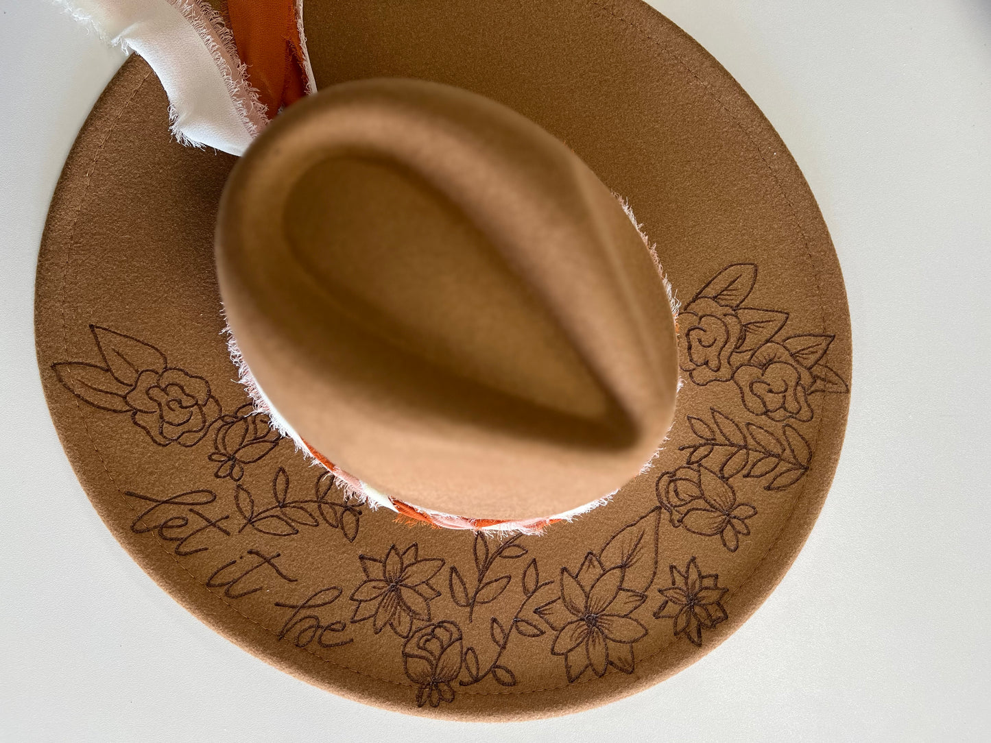 Let It Be Flowers • Wide Brim Hat • Boho Hat • Hand Burned Hat