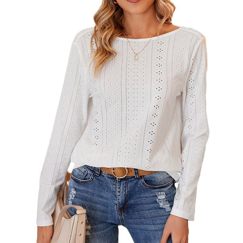 Women's Autumn Fashion Backless Round Neck Long Sleeve T-shirt