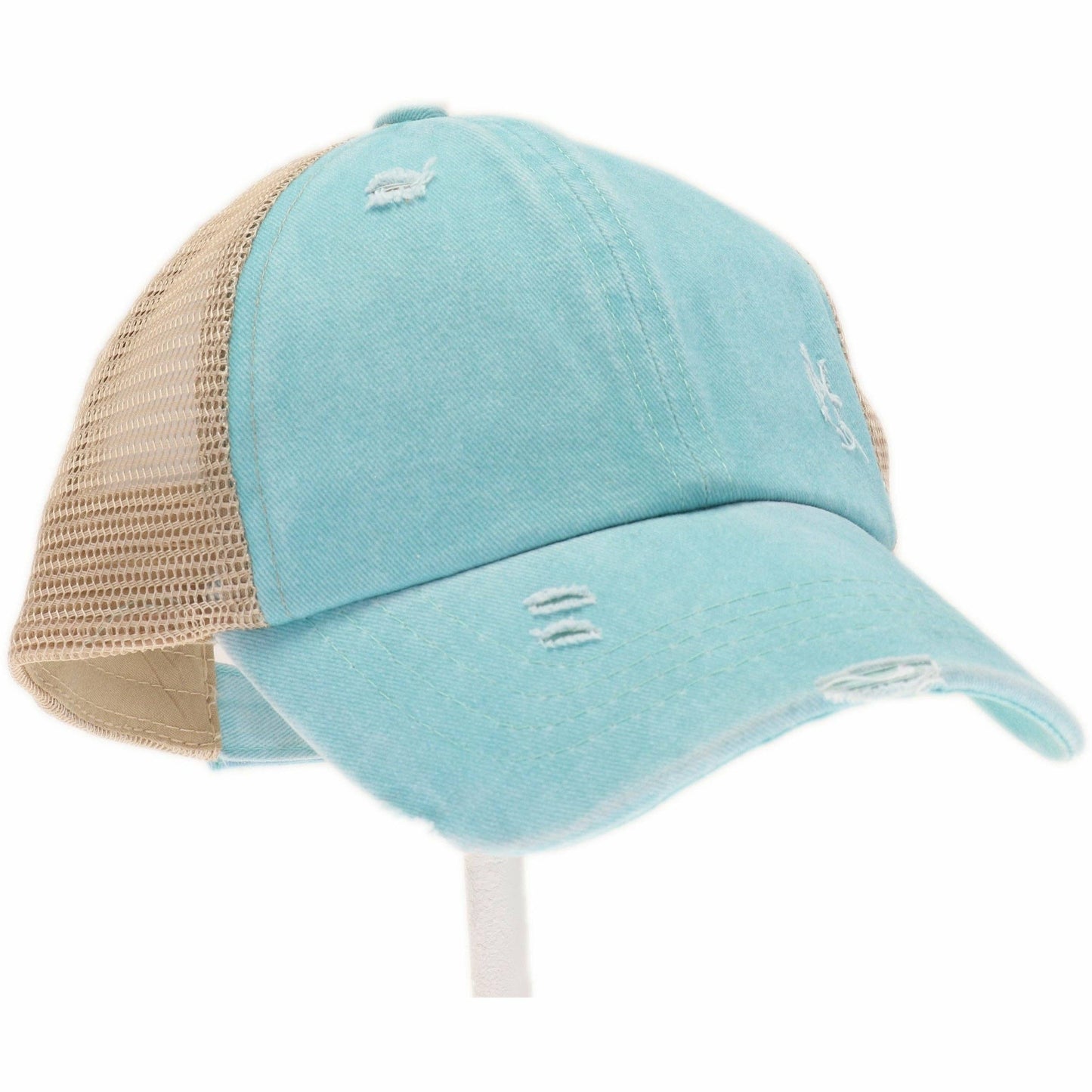 Mint KIDS Distressed Criss-Cross High Ponytail CC Ball Cap
