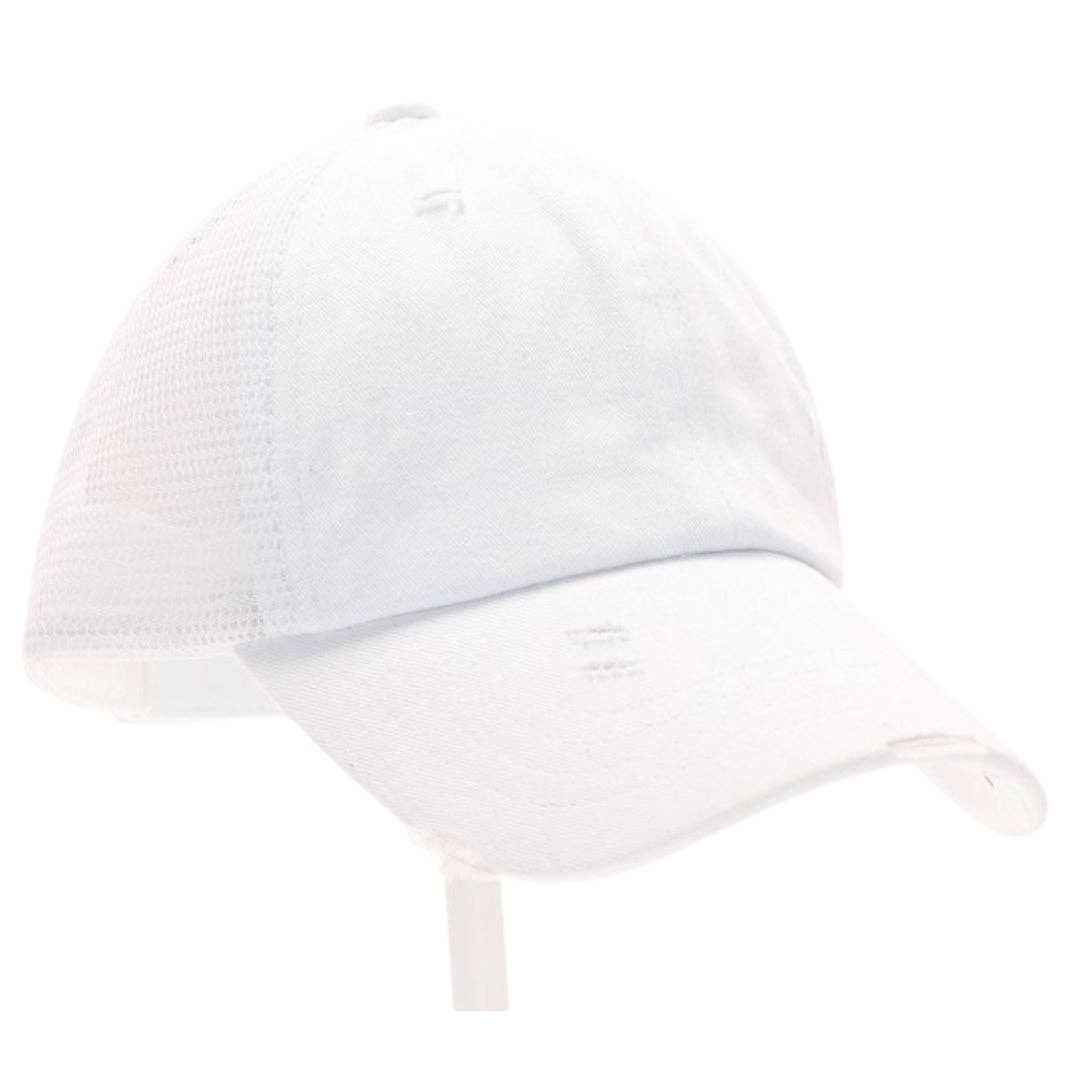 White KIDS Distressed Criss-Cross High Ponytail CC Ball Cap