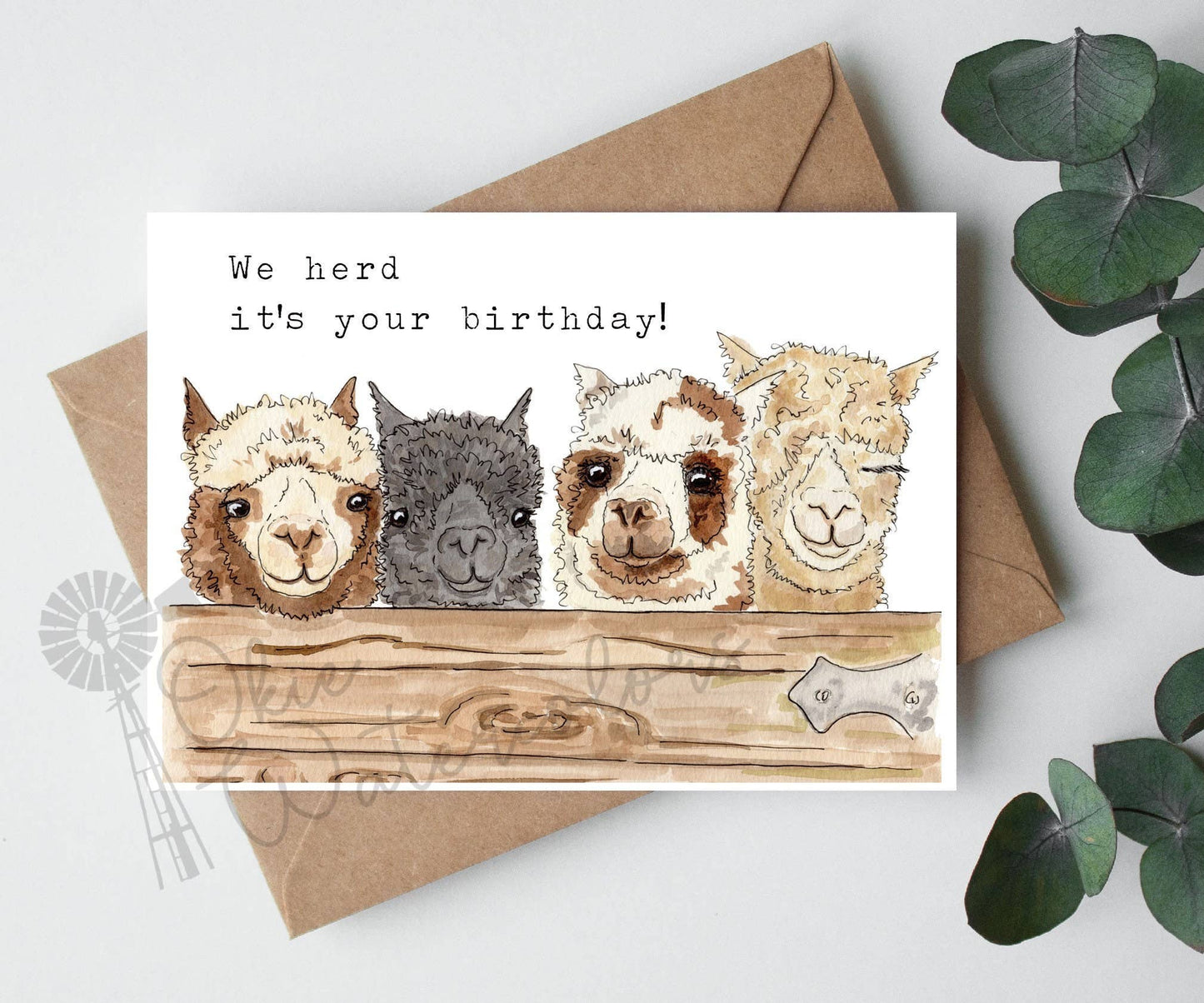 Okie Watercolors - Alpaca Herd "We Herd It’s Your Birthday!” Greeting Card