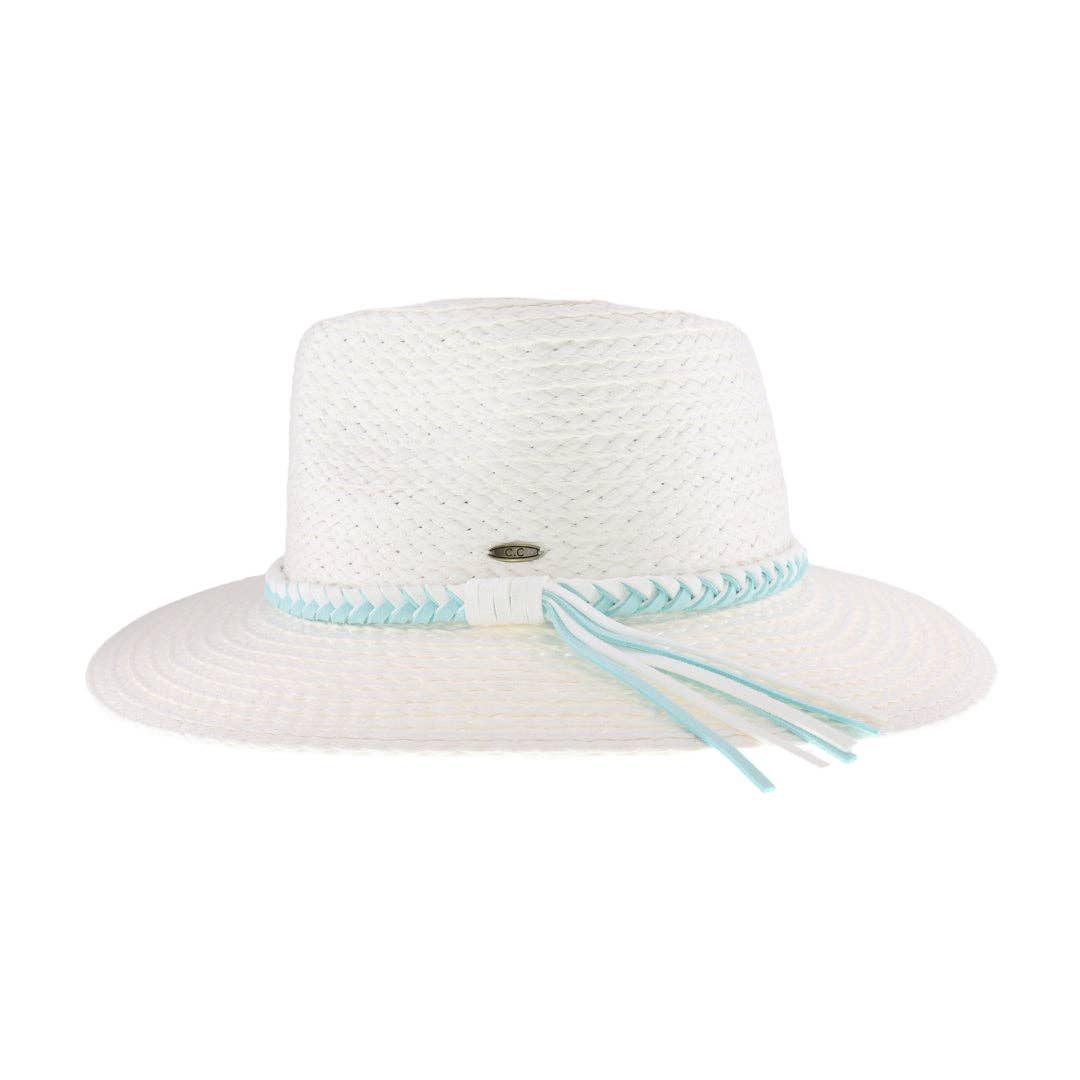 White Braided Band Straw C.C Panama Hat