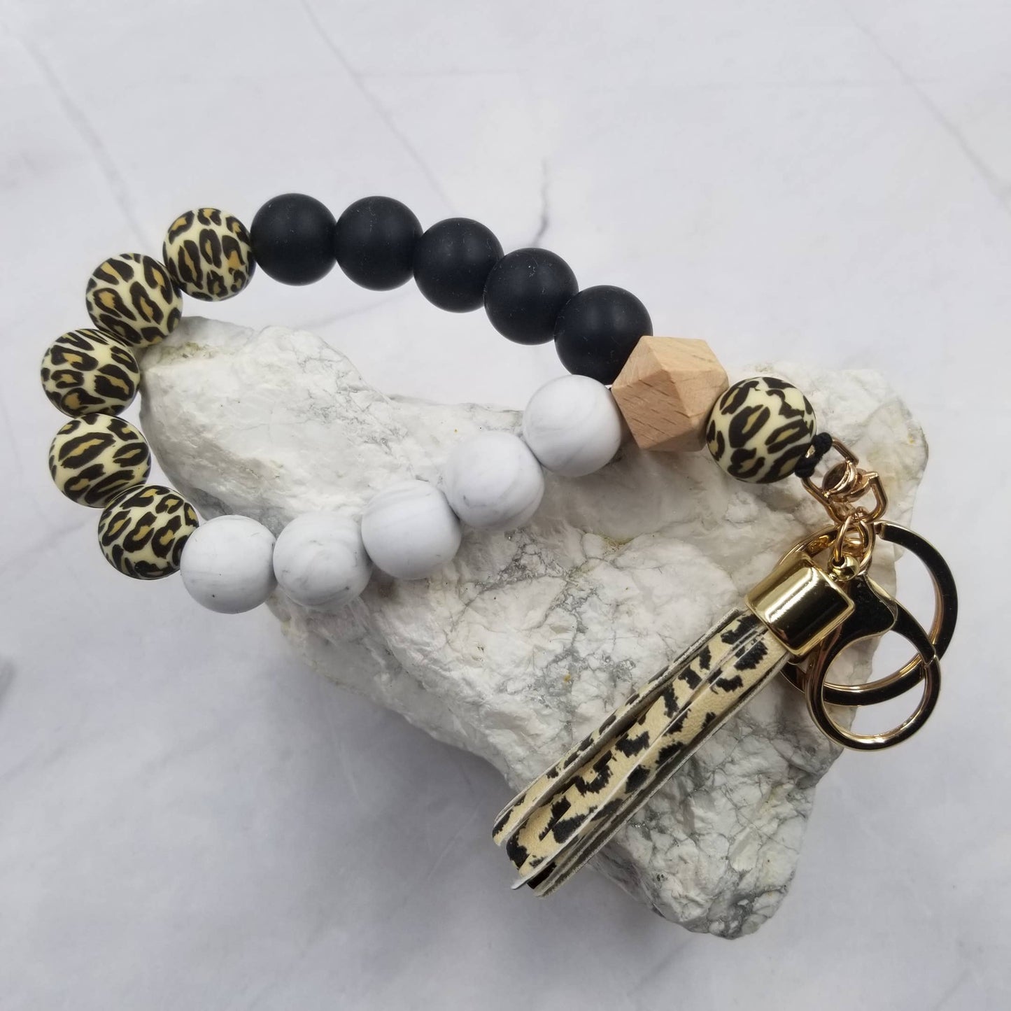 Silicone Bangle Keychain Leopard Bead Bracelet