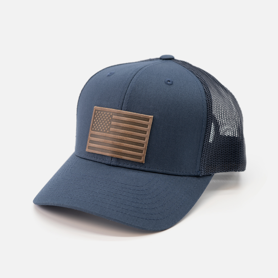 American Flag Hat | Leather Patch Snapback
