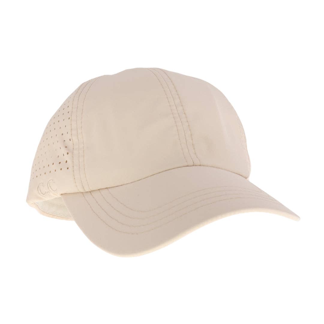 Laser Cut Criss Cross High Pony C.C Ball Cap Beige