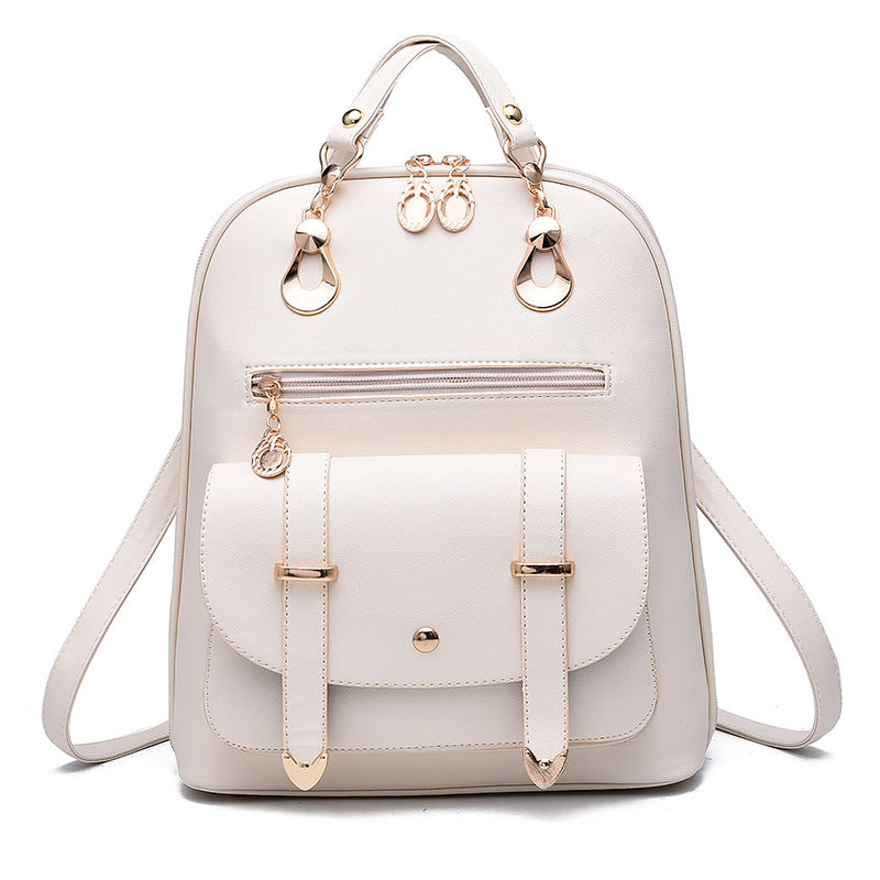 cool backpack for girls white leather Female bag fashion PU leather dual-use backpack
