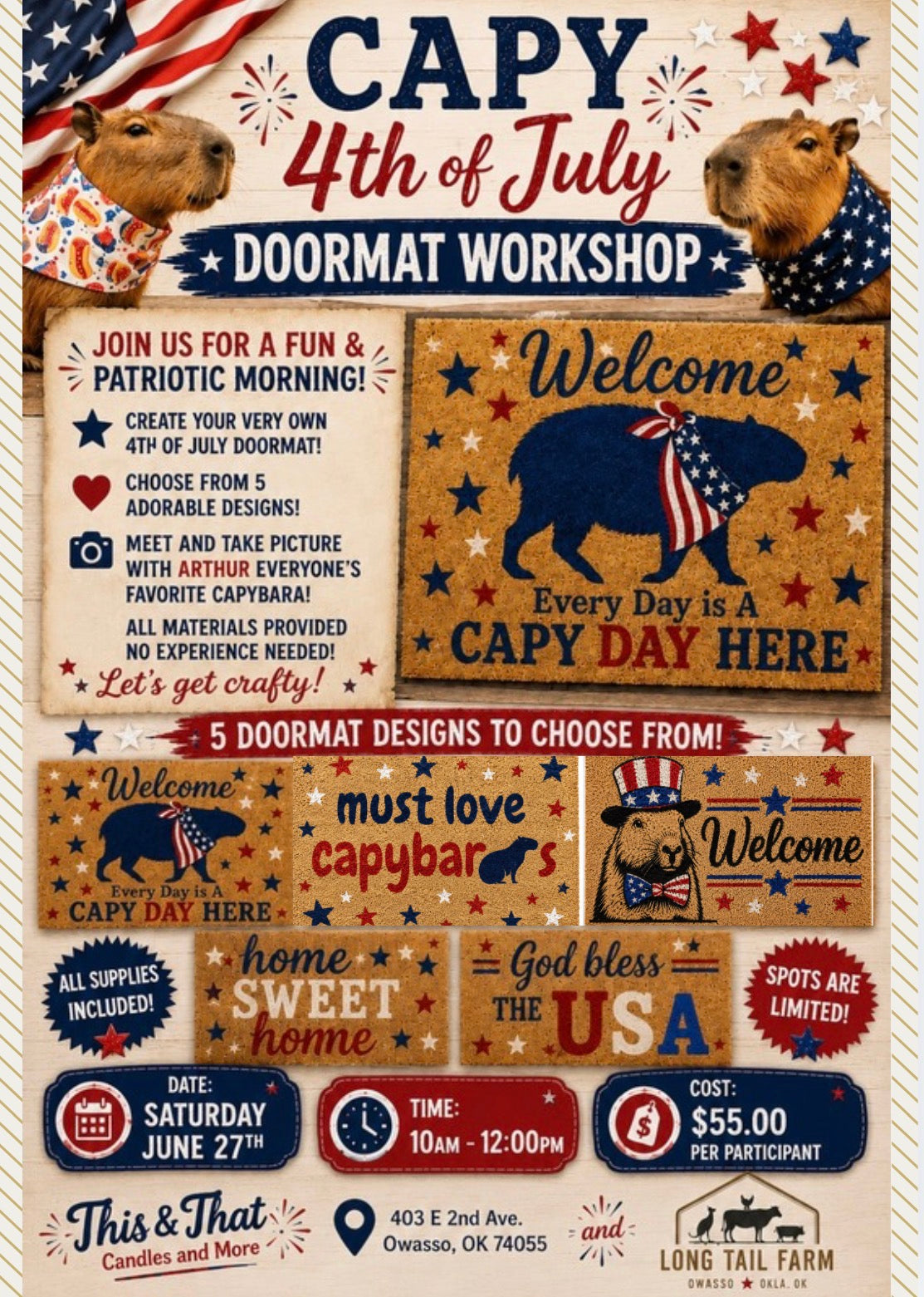 06/27/26 CAPY 4th of July Doormat Workshop (Saturday 10:00am)