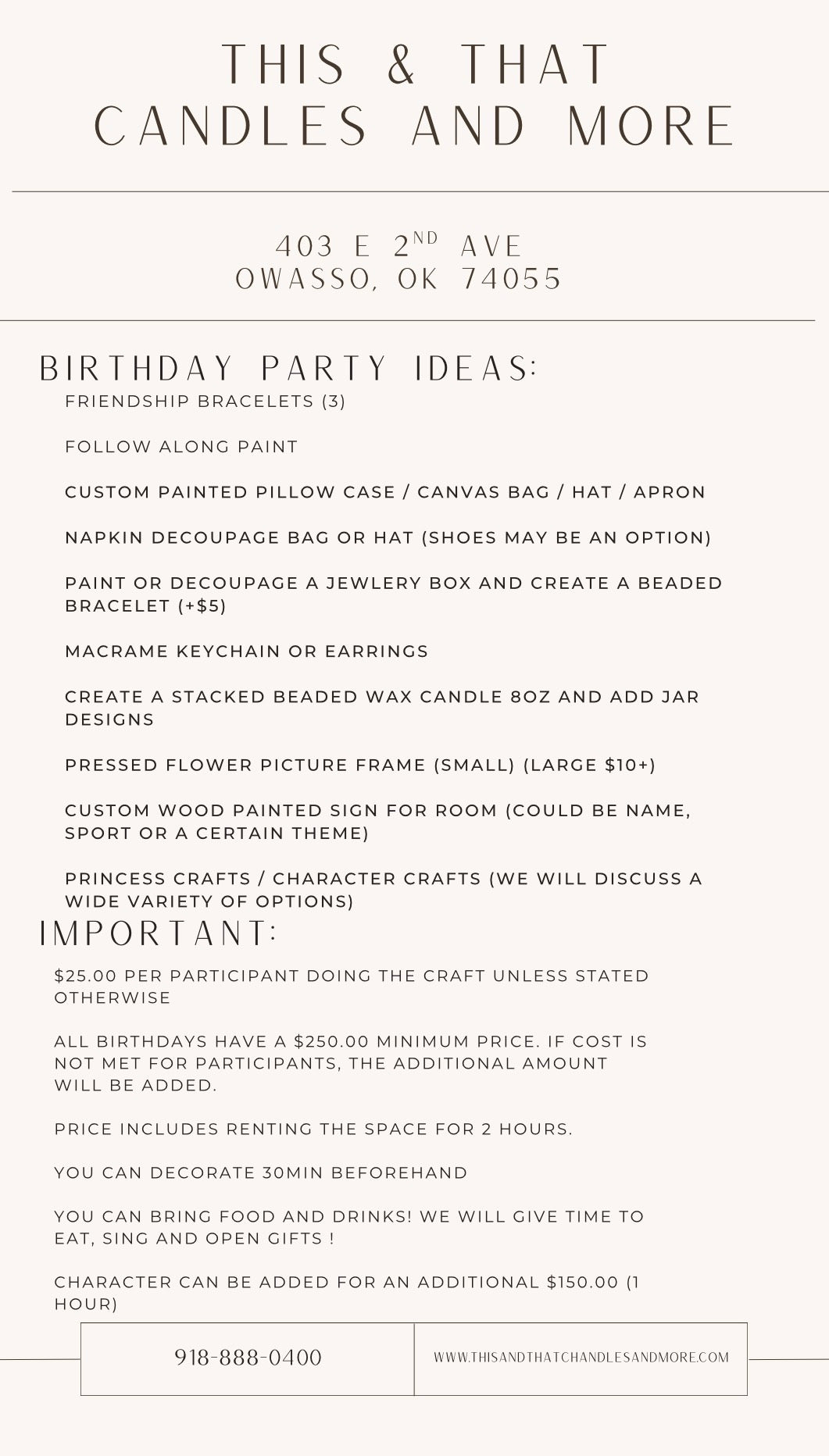 PRIVATE PARTY DEPOSIT