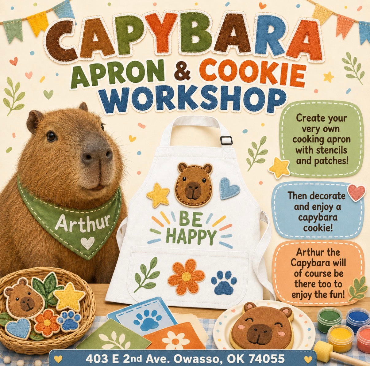 09/06/26 Capybara Cookie and Apron Workshop (Sunday 2:00pm)