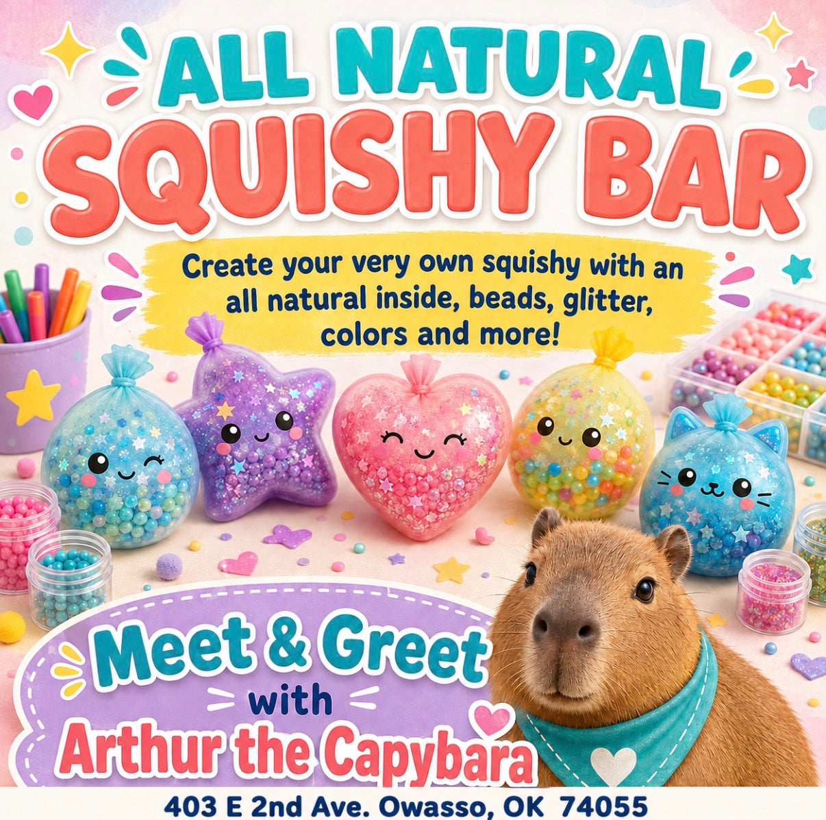 09/07/26 All Natural Squishy and Capybara Workshop (Monday 10am - 2pm come & go)