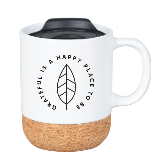 Grateful Is A Happy Place - Designer Mugs-Cork