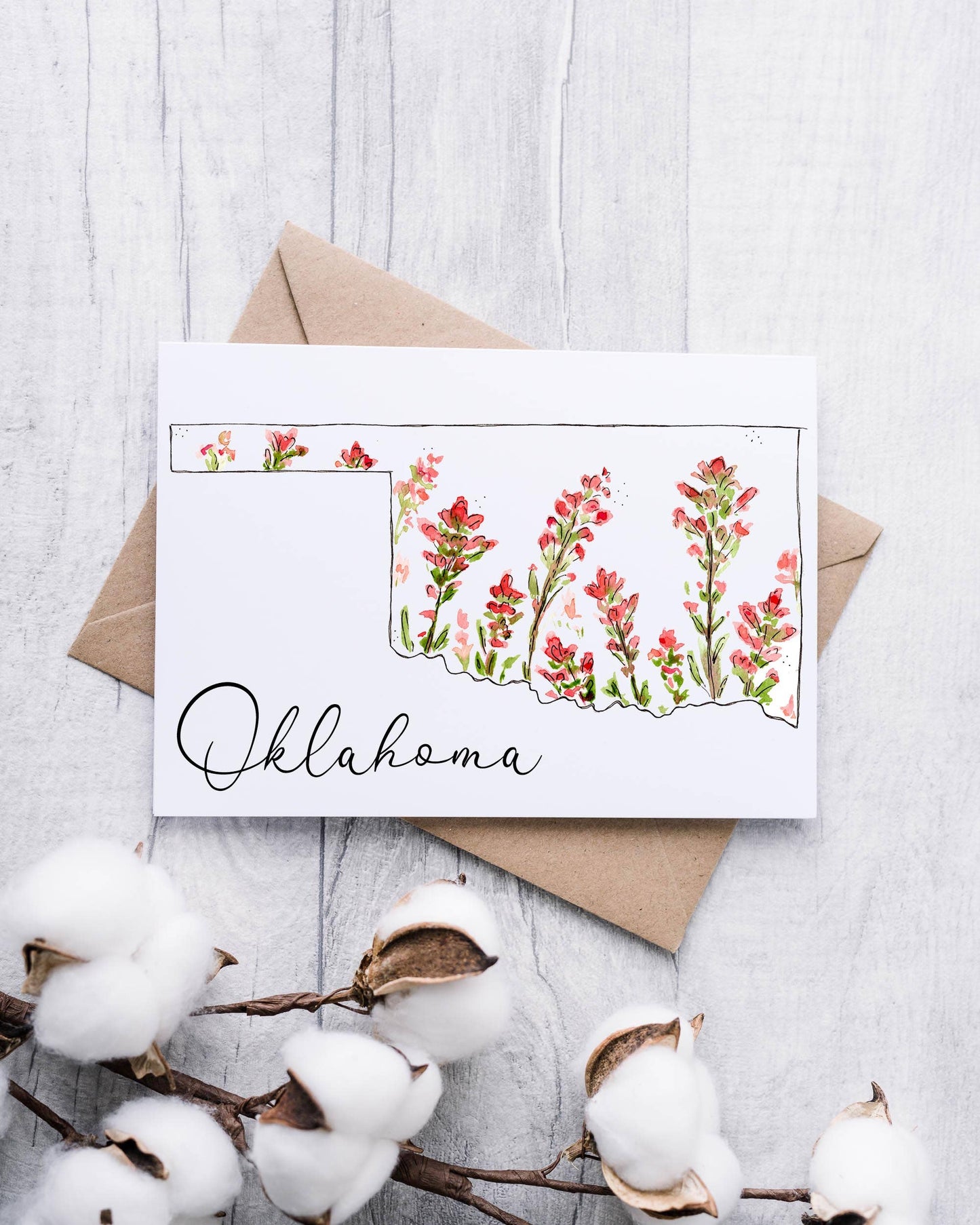 Okie Watercolors - Oklahoma State Flower Indian Paintbrush, 5x7" Greeting Card