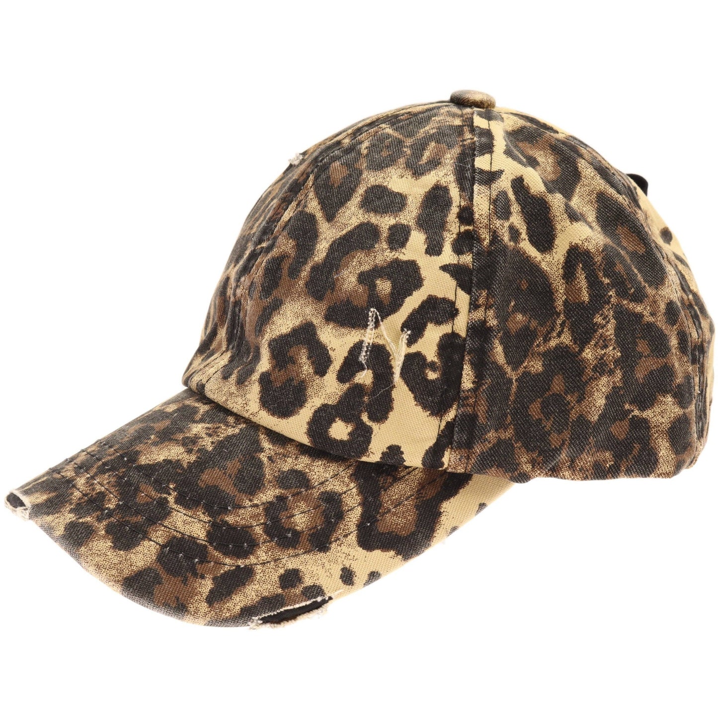 All Leopard Washed Denim Criss-Cross High Ponytail CC Ball Cap