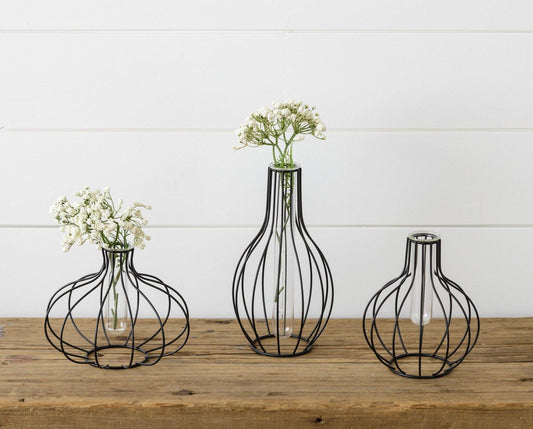 Stem Vases With Metal Frames