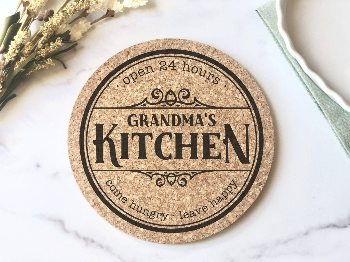 Grandma's Kitchen Cork Trivet Hot Pad- Large