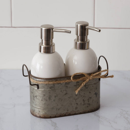 Soap Dispensers with Galvanized Caddy