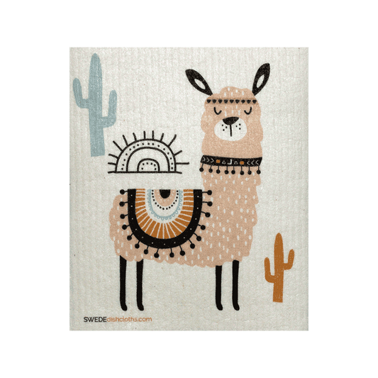 Swedish Dishcloth Pink Llama Spongecloth